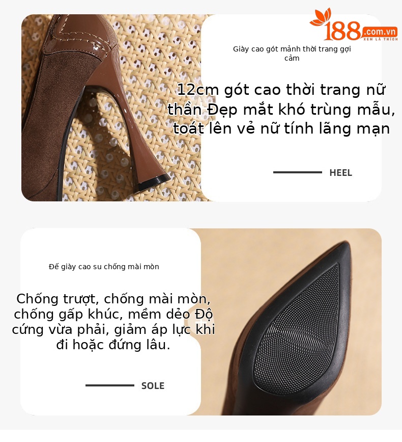Giày cao gót nữ mũi nhọn da lộn đế xuồng platform chống thấm nước — nâu chi tiết 2