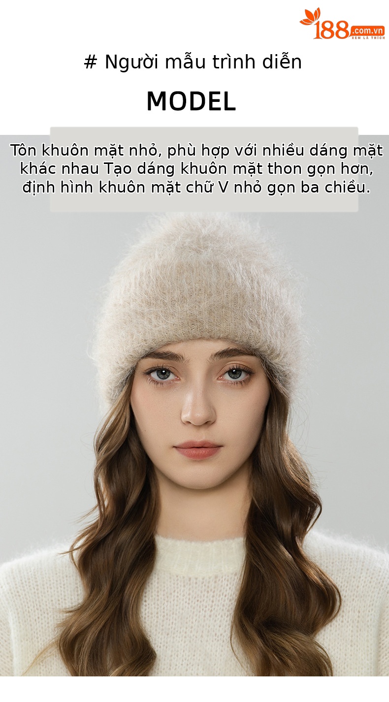 Mũ len beanie nữ lông cừu giữ ấm, vành tai bảo vệ, cỡ đầu lớn — màu be chi tiết 5