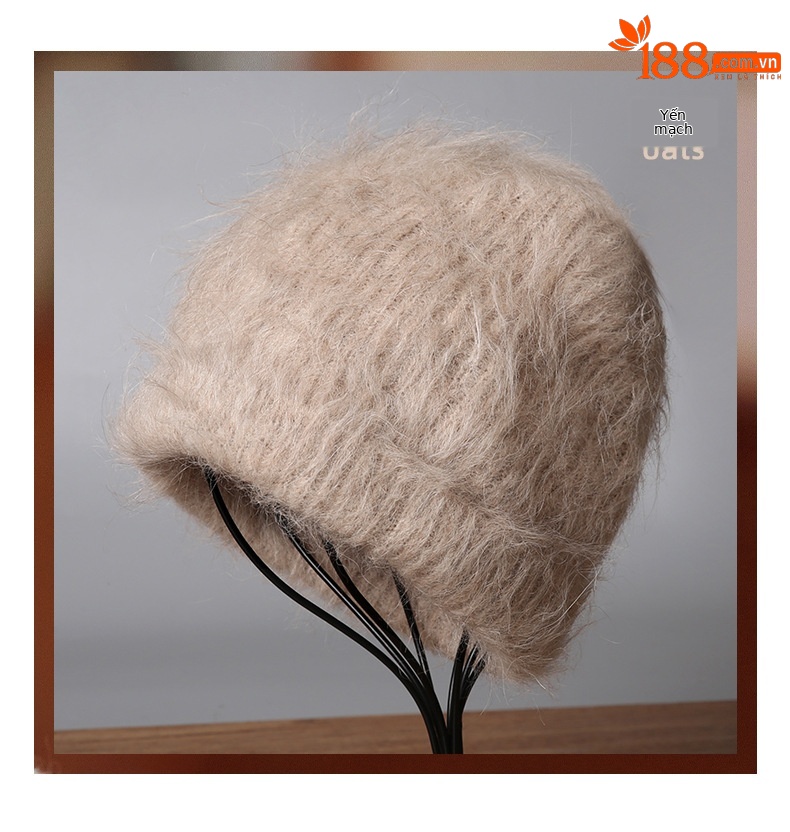 Mũ len beanie nữ lông cừu giữ ấm, vành tai bảo vệ, cỡ đầu lớn — màu be chi tiết 10