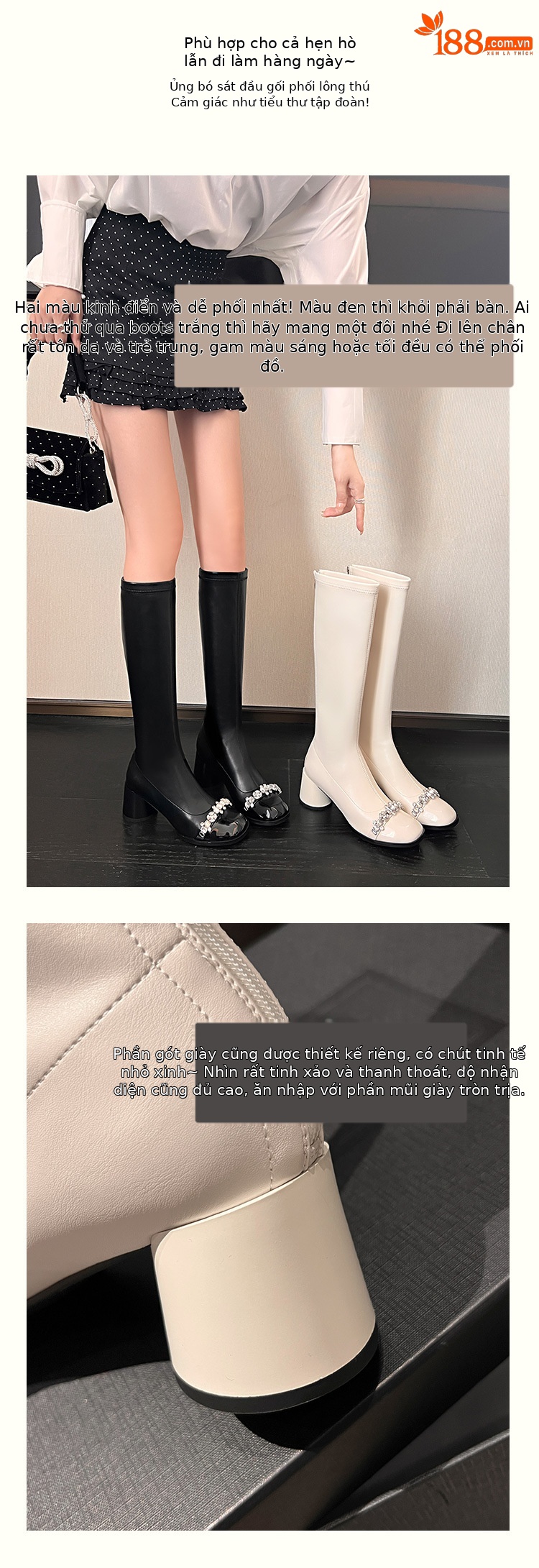 Boot nữ cổ cao ôm bắp chân phong cách vải tuýt, gót thô 5 cm, đế dày, mũi tròn — nhung đen, Lớp lót đơn màu trắng nhạt, Lớp lót đơn màu đen, Lớp lót nhung màu trắng nhạt chi tiết 4