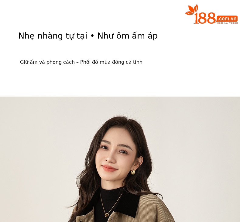 Áo khoác nữ phong cách retro barn phối sọc nhung kẻ, dáng rộng dài vừa phải, cổ áo công sở — Kaki chi tiết 7