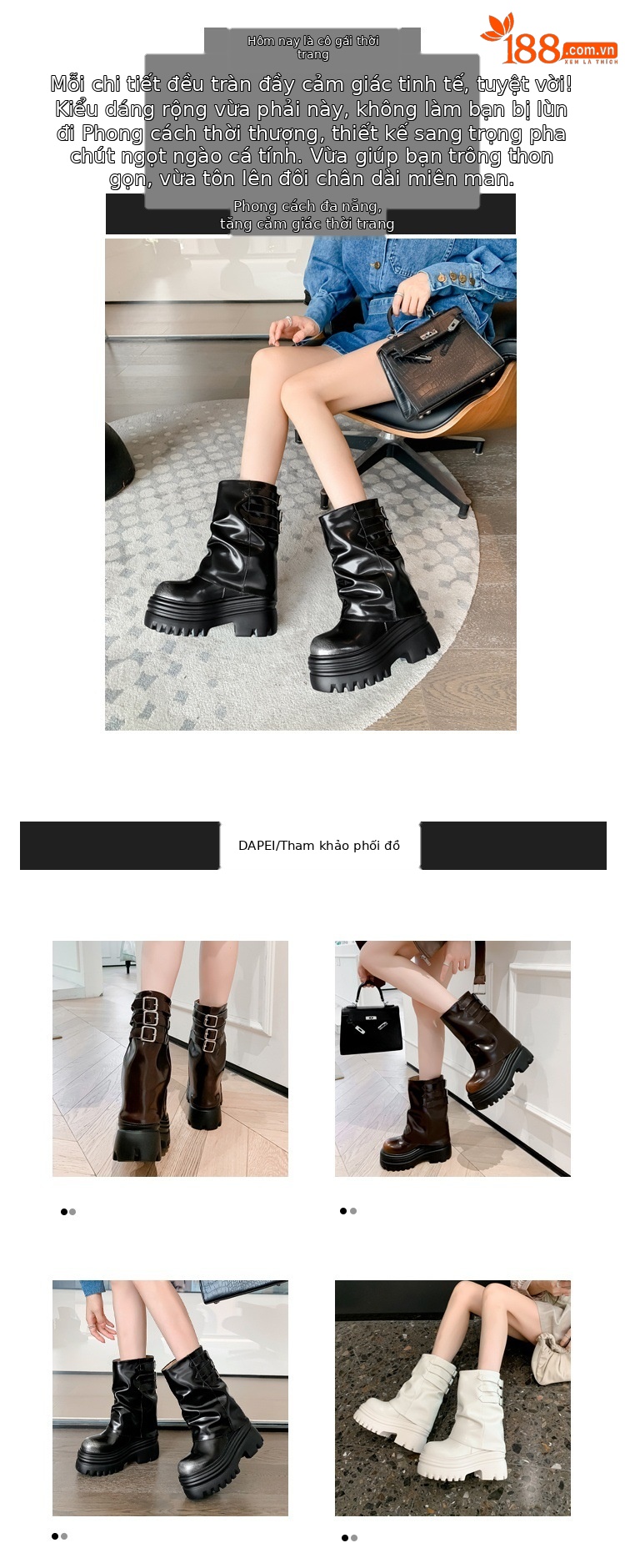 Boot nữ cổ cao ôm bắp chân đế xuồng da thật phong cách cưỡi ngựa khóa dây — Lớp lót đơn màu trắng nhạt 12cm, Lớp lót đơn màu nâu 15cm, Màu đen đơn 12cm, Lớp lót nhung màu nâu 12cm chi tiết 2