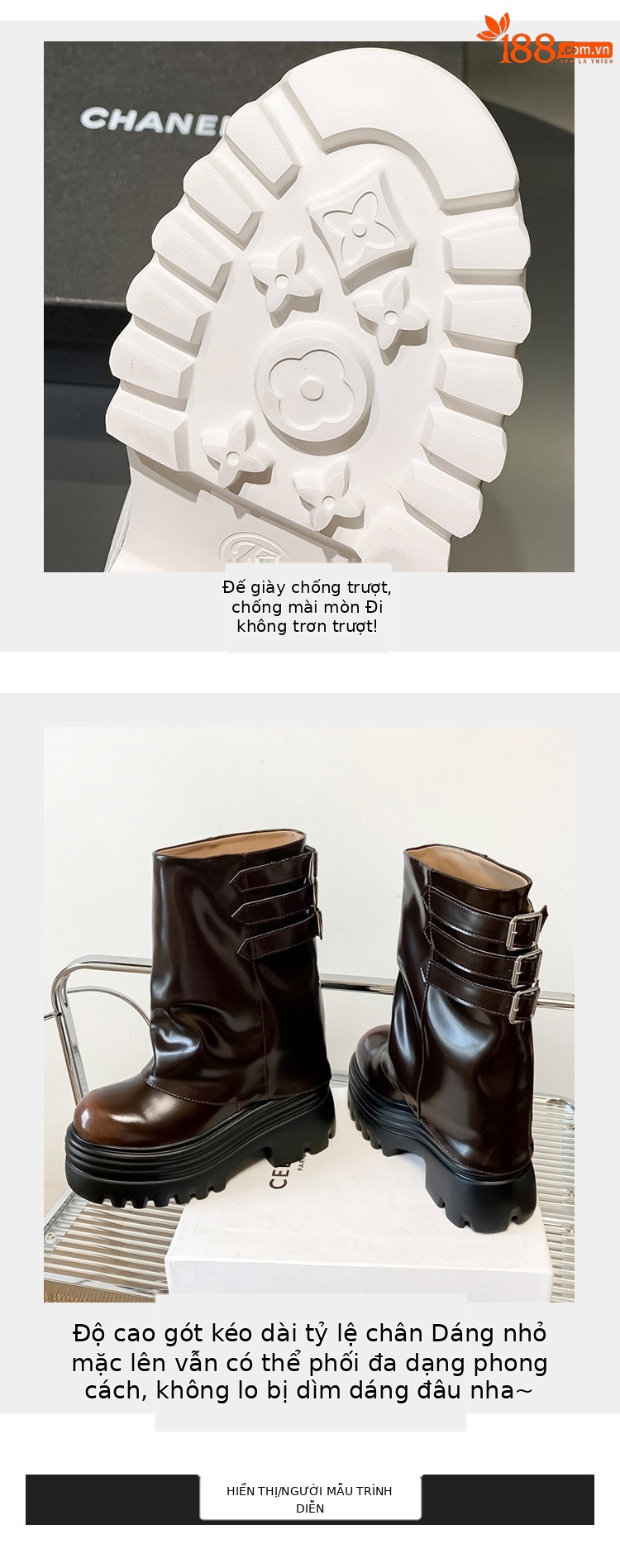 Boot nữ cổ cao ôm bắp chân đế xuồng da thật phong cách cưỡi ngựa khóa dây — Lớp lót đơn màu trắng nhạt 12cm, Lớp lót đơn màu nâu 15cm, Màu đen đơn 12cm, Lớp lót nhung màu nâu 12cm chi tiết 4