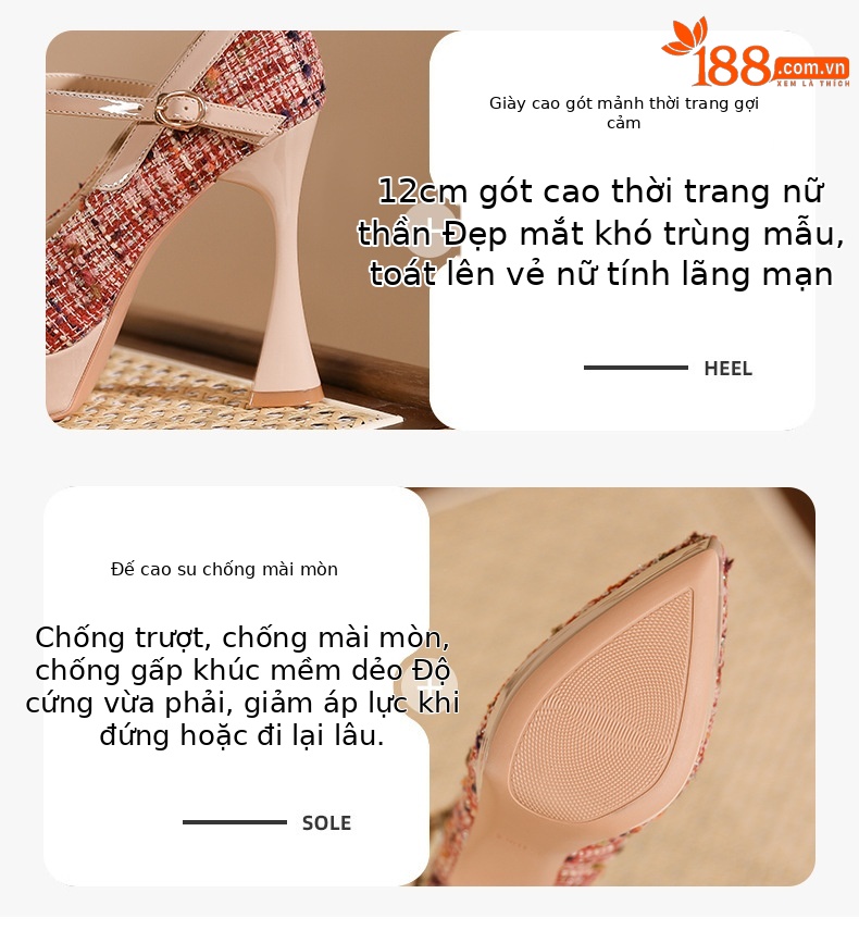 Giày cao gót mũi nhọn da lộn chắp vá một dây — bột khỏa thân chi tiết 2