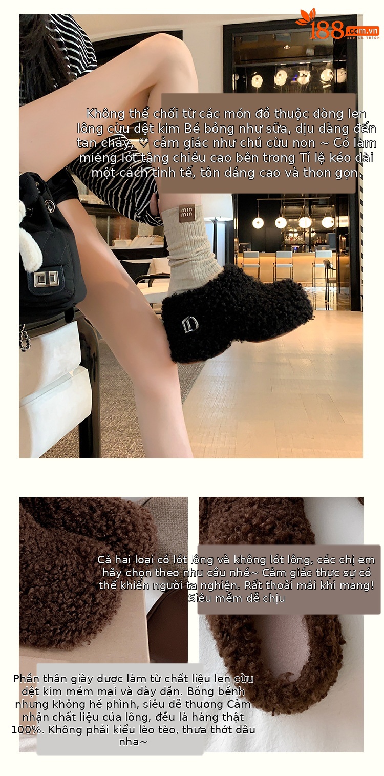 Dép bông Birkenstock đế trong siêu dày nữ, lót lông cừu ấm áp, mũi nhọn len cừu, form bao bọc — Lớp lót nhung đen, Lớp lót nhung màu nâu, Lớp lót đơn màu trắng nhạt, Màu đen một lớp chi tiết 3