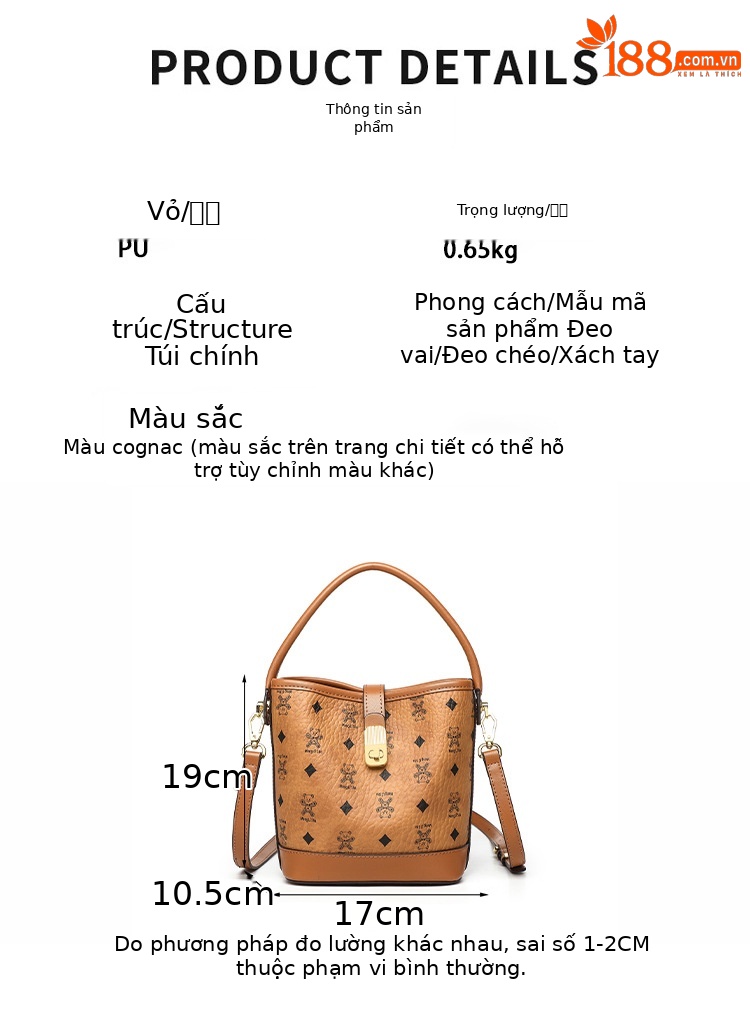 Túi bucket nữ in họa tiết retro đeo chéo một vai phong cách niche sức chứa lớn chi tiết 4