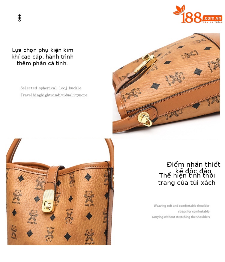 Túi bucket nữ in họa tiết retro đeo chéo một vai phong cách niche sức chứa lớn chi tiết 6