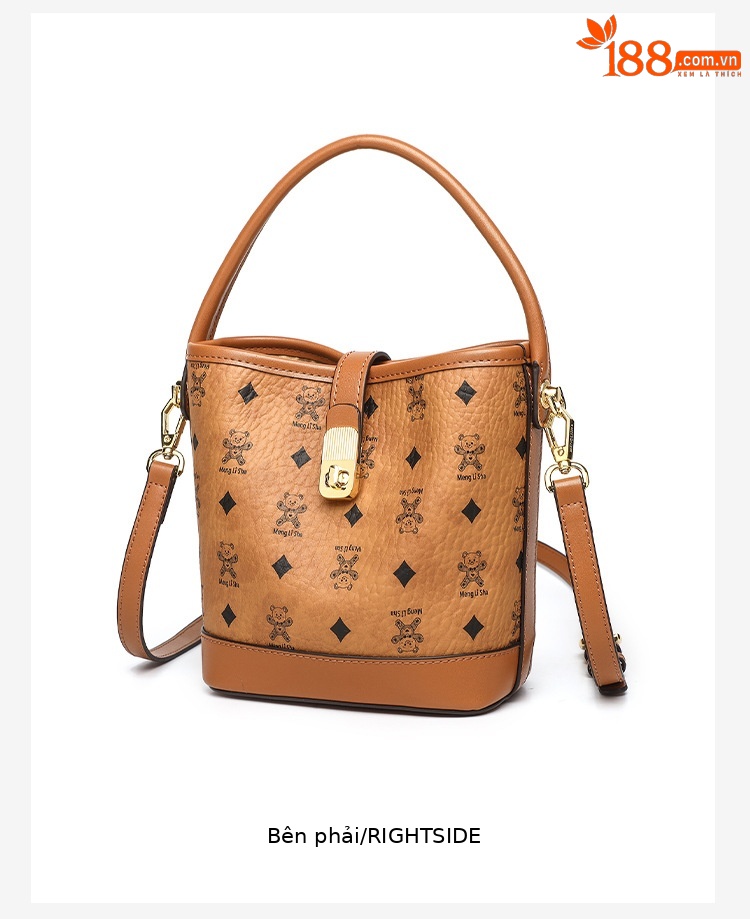 Túi bucket nữ in họa tiết retro đeo chéo một vai phong cách niche sức chứa lớn chi tiết 13