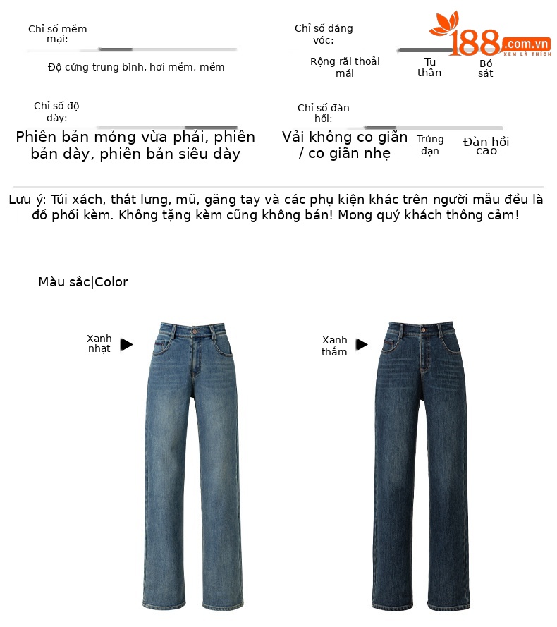 Quần jean ống rộng lưng cao lót lông cừu Xinge dáng suông thẳng — màu xanh đậm chi tiết 5
