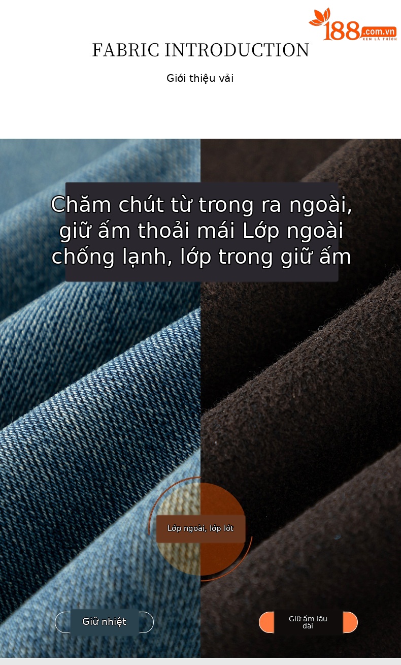 Quần jean ống rộng lưng cao lót lông cừu Xinge dáng suông thẳng — màu xanh đậm chi tiết 6