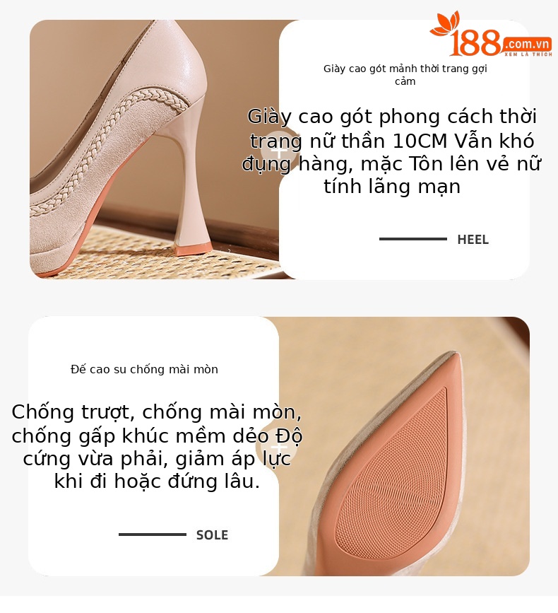 Giày cao gót mũi nhọn đế xuồng platform da lộn kiểu Pháp — nâu chi tiết 2