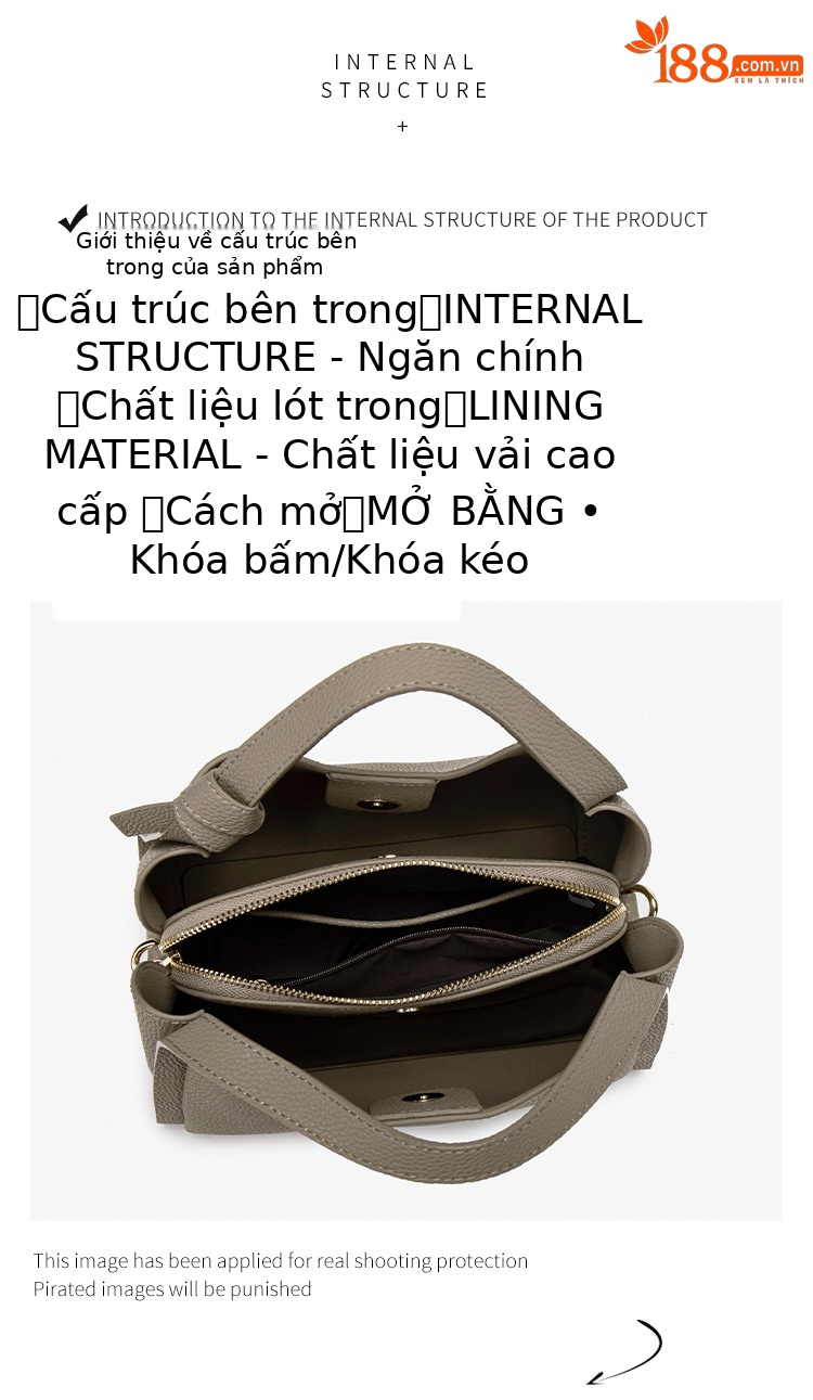 Túi bucket nữ chất liệu mới xuân hè 2026, dung tích lớn, xách tay đeo chéo đi làm chi tiết 8