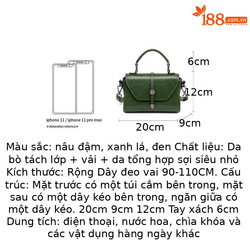 Túi đeo chéo nữ phong cách retro, thiết kế đơn giản, quai xách tay và dây đeo vai, kích thước 20×9×12 cm — màu đen chi tiết 2
