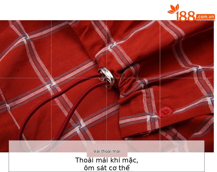 Áo sơ mi nữ cổ bẻ ngắn tay phong cách Nhật Bản kẻ sọc đỏ — kẻ sọc đỏ chi tiết 8