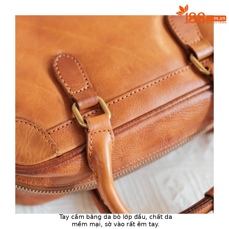 Túi đeo chéo Boston nữ da thuộc thực vật phong cách Hàn Quốc tối giản (25×8×18 cm) — màu vàng nâu chi tiết 19