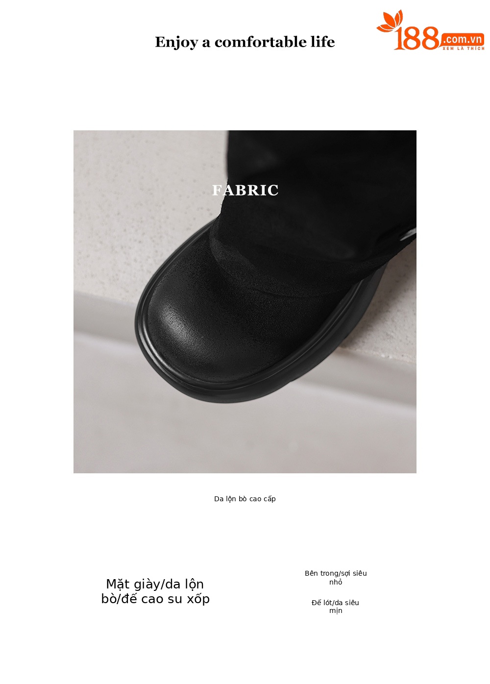 Boot nữ da lộn đế dày phong cách biker, gót platform 5 cm — màu đen chi tiết 3