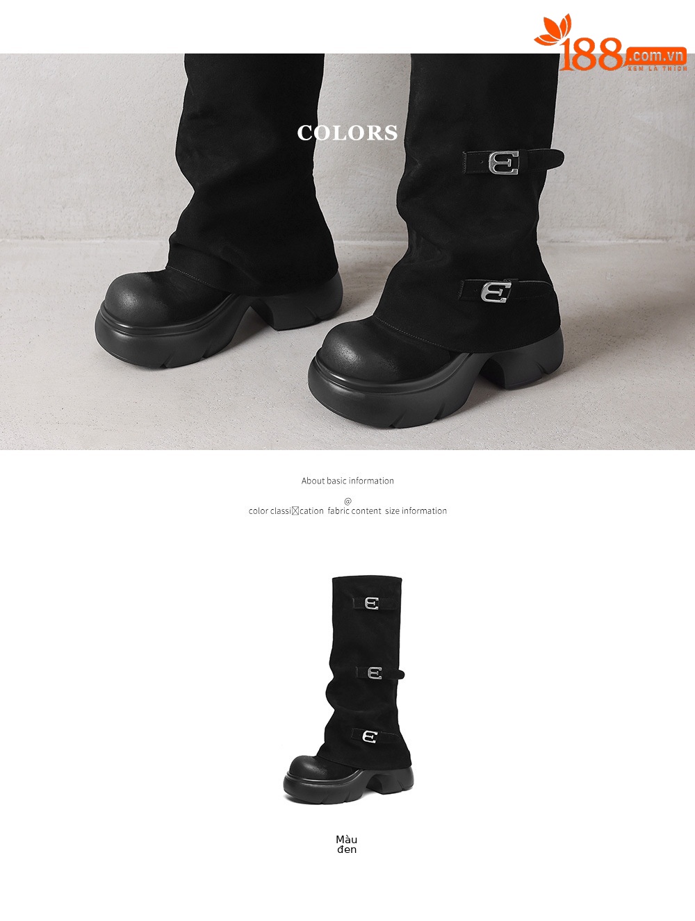 Boot nữ da lộn đế dày phong cách biker, gót platform 5 cm — màu đen chi tiết 5