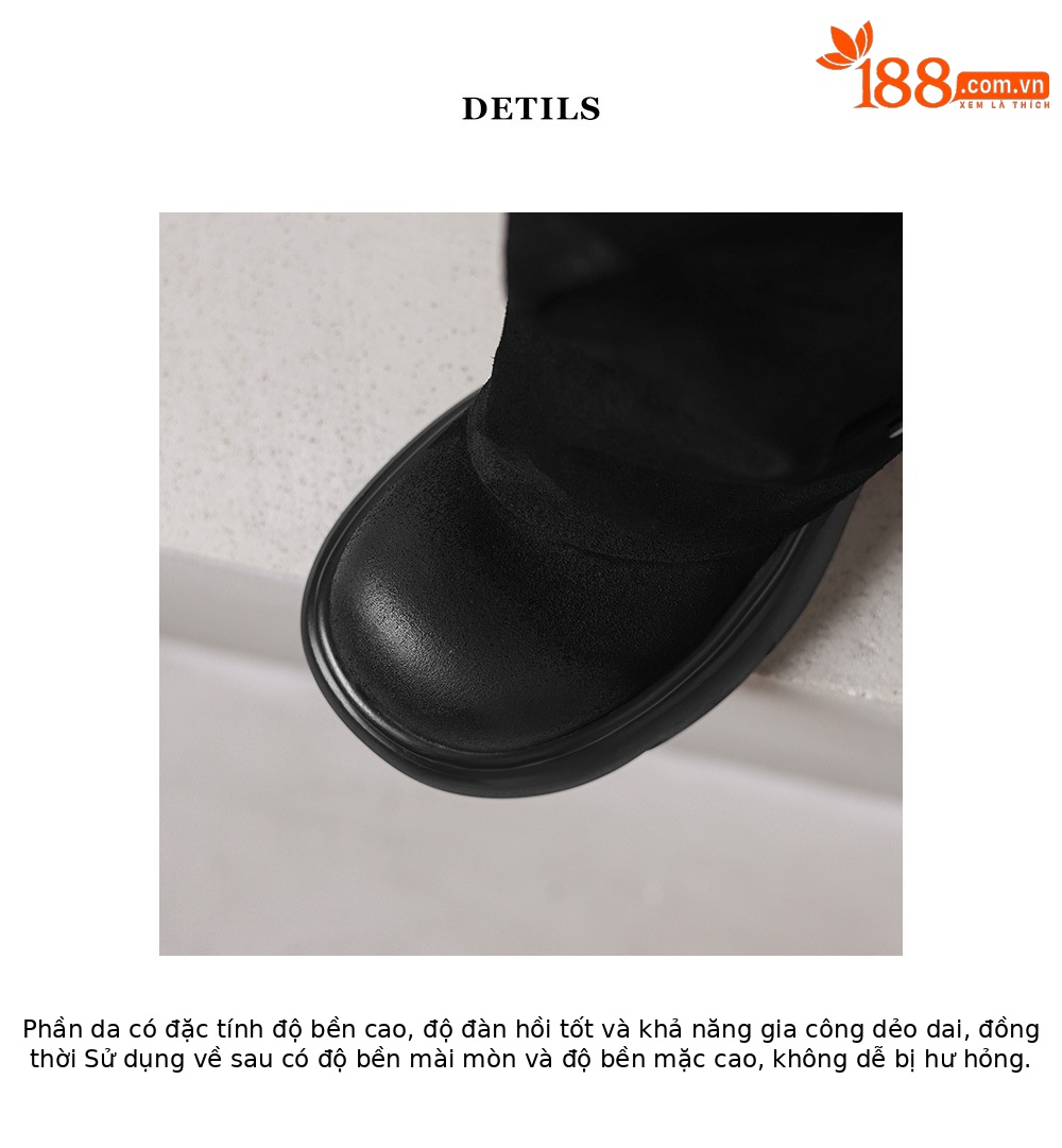 Boot nữ da lộn đế dày phong cách biker, gót platform 5 cm — màu đen chi tiết 16