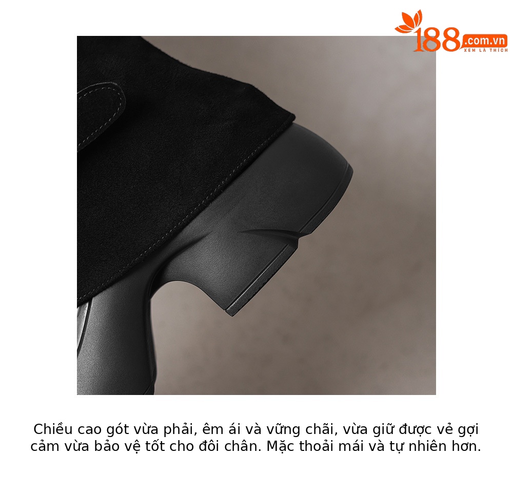 Boot nữ da lộn đế dày phong cách biker, gót platform 5 cm — màu đen chi tiết 18