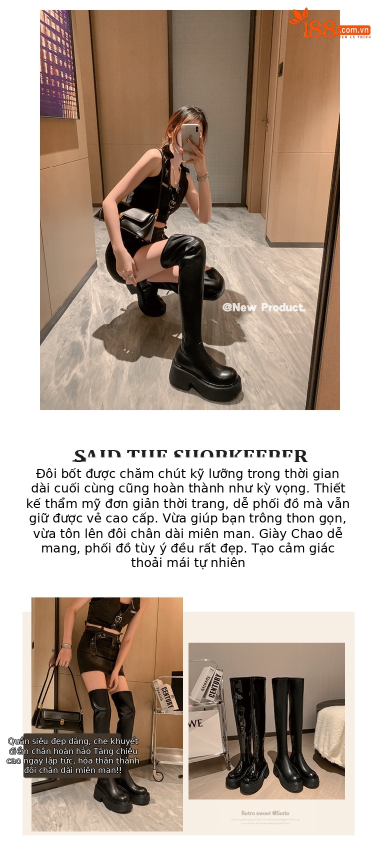 Boot nữ cổ cao ôm chân đế xuồng gót 9 cm — Lớp lót bằng da sáng chế màu đen chi tiết 2