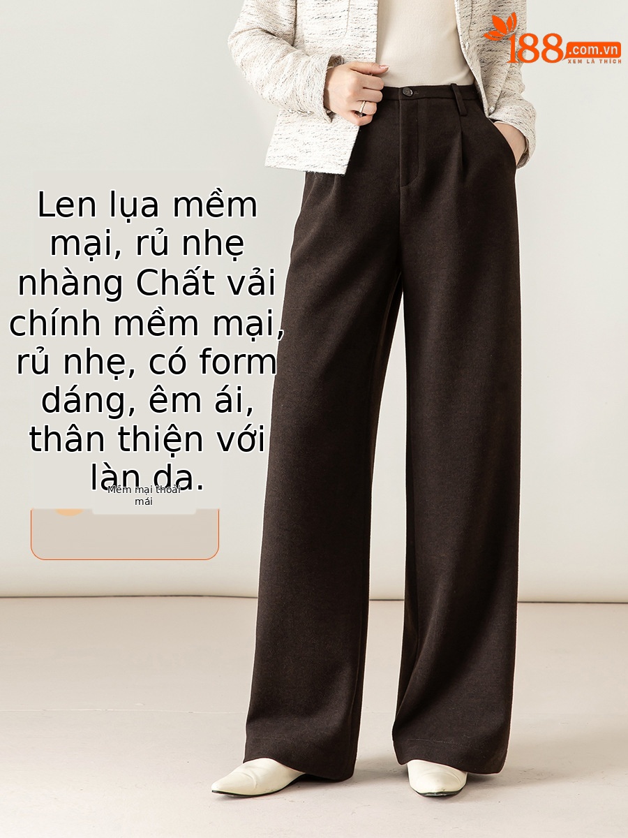 Quần culottes nữ ống rộng cạp cao dáng suông chất len acetate dệt kim — Màu trà sữa