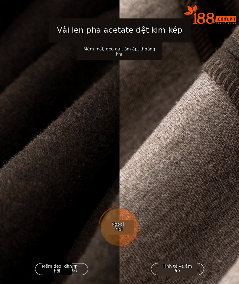 Quần culottes nữ ống rộng cạp cao dáng suông chất len acetate dệt kim — Màu trà sữa chi tiết 4