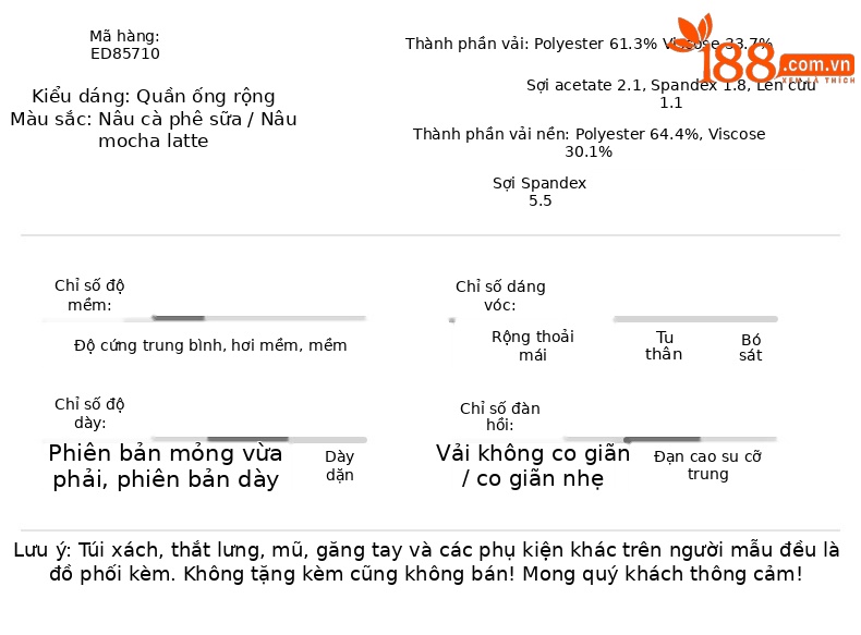 Quần culottes nữ ống rộng cạp cao dáng suông chất len acetate dệt kim — Màu trà sữa chi tiết 7