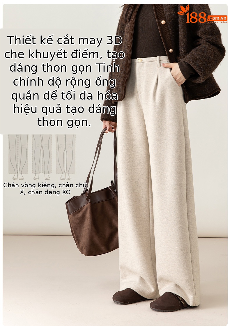 Quần culottes nữ ống rộng cạp cao dáng suông chất len acetate dệt kim — Màu trà sữa chi tiết 11