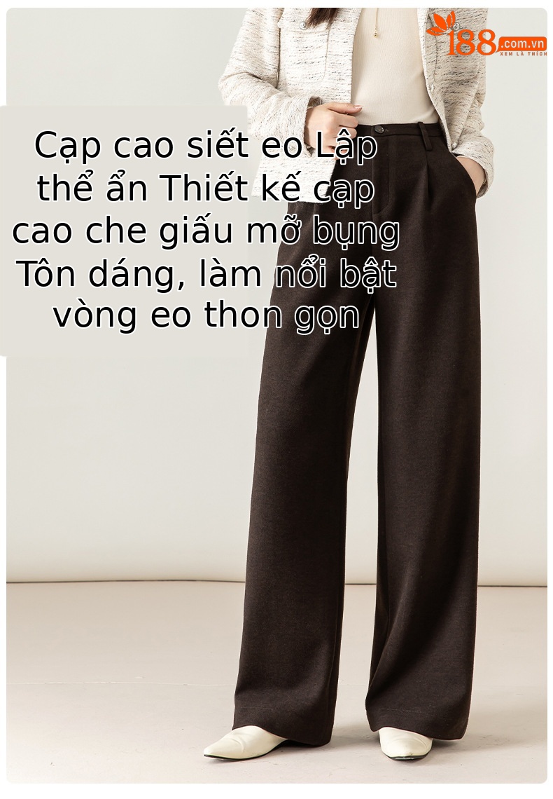Quần culottes nữ ống rộng cạp cao dáng suông chất len acetate dệt kim — Màu trà sữa chi tiết 13