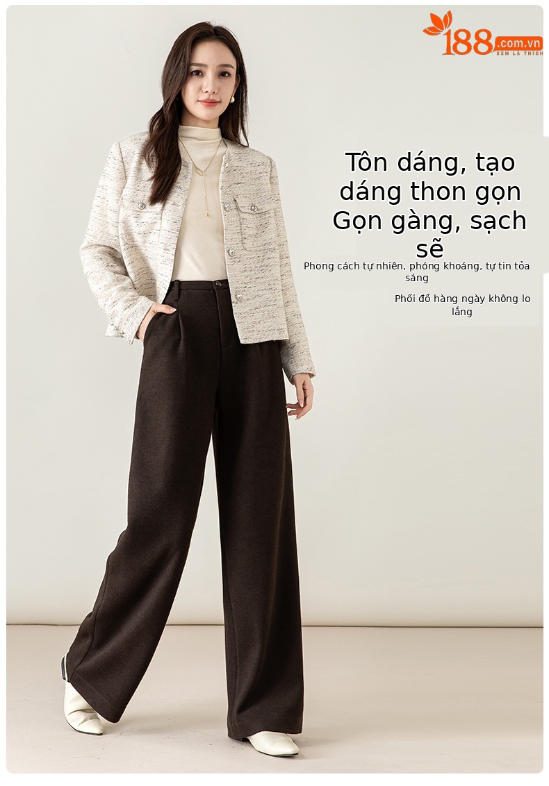 Quần culottes nữ ống rộng cạp cao dáng suông chất len acetate dệt kim — Màu trà sữa chi tiết 14