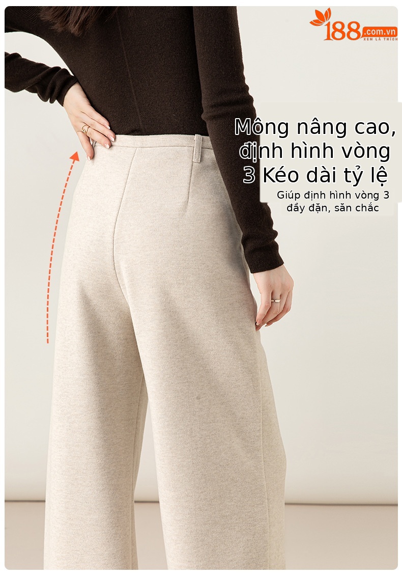 Quần culottes nữ ống rộng cạp cao dáng suông chất len acetate dệt kim — Màu trà sữa chi tiết 16