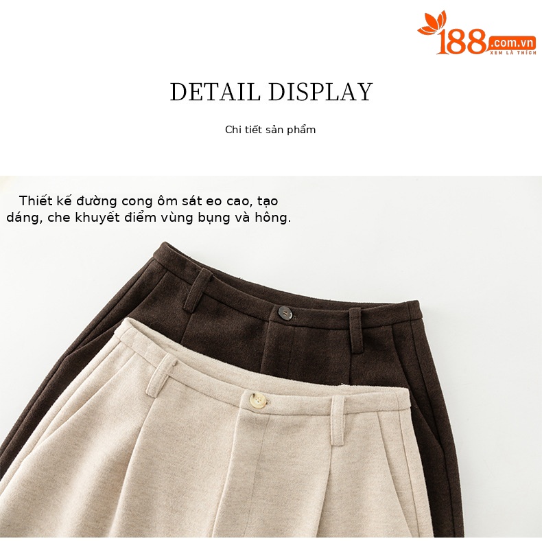Quần culottes nữ ống rộng cạp cao dáng suông chất len acetate dệt kim — Màu trà sữa chi tiết 17