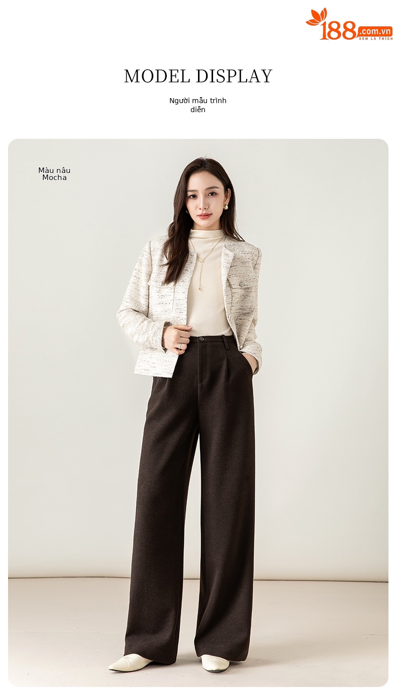 Quần culottes nữ ống rộng cạp cao dáng suông chất len acetate dệt kim — Màu trà sữa chi tiết 21