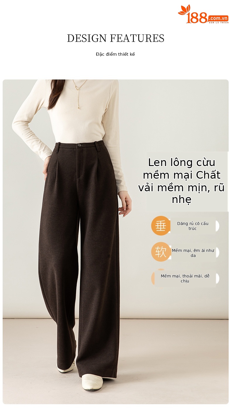 Quần culottes nữ ống rộng cạp cao dáng suông chất len acetate dệt kim — Màu trà sữa chi tiết 10