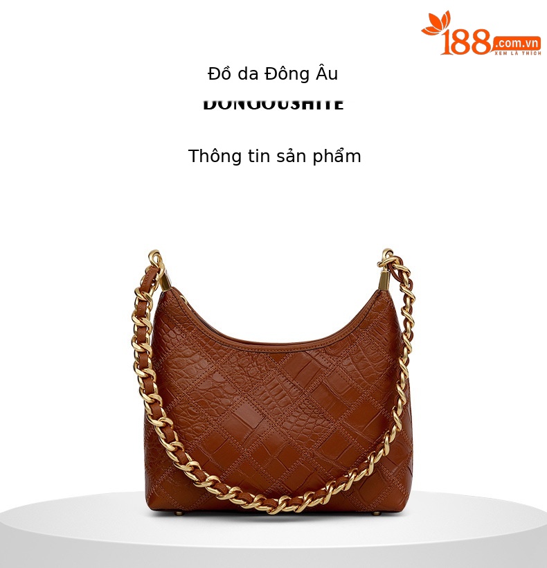 Túi đeo chéo nữ da thật họa tiết thoi thêu hoa nổi dây xích thời trang chi tiết 4