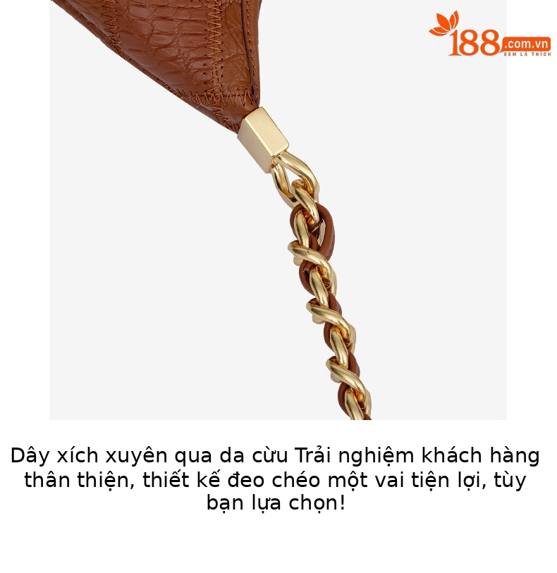 Túi đeo chéo nữ da thật họa tiết thoi thêu hoa nổi dây xích thời trang chi tiết 20