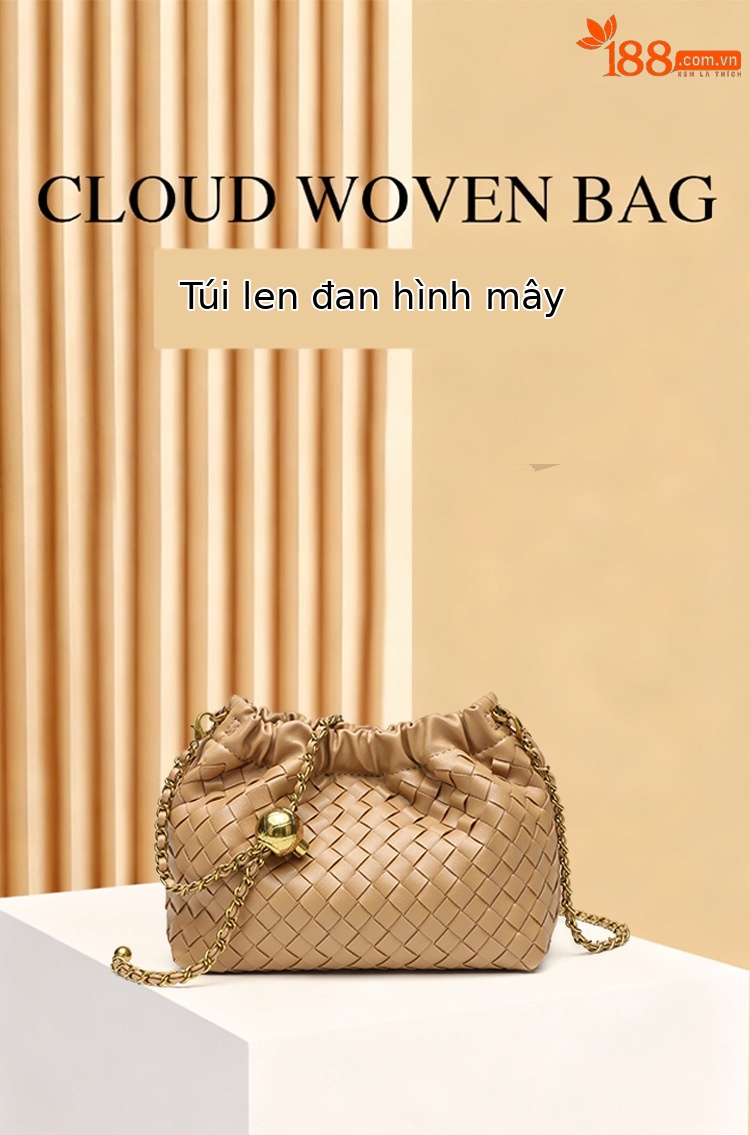 Túi đeo chéo nữ dệt thủ công kiểu Chanel dây rút xếp nếp dạng đám mây chi tiết 1