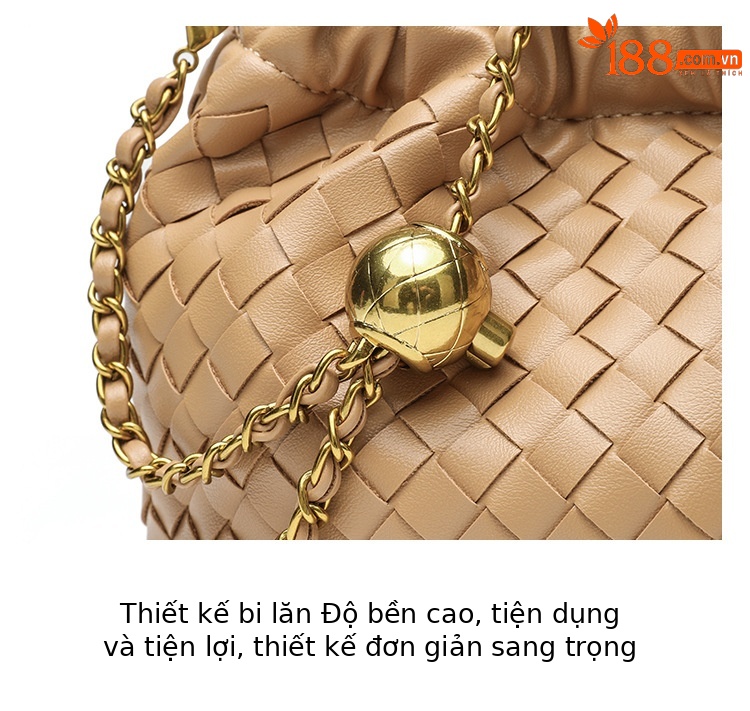 Túi đeo chéo nữ dệt thủ công kiểu Chanel dây rút xếp nếp dạng đám mây chi tiết 9