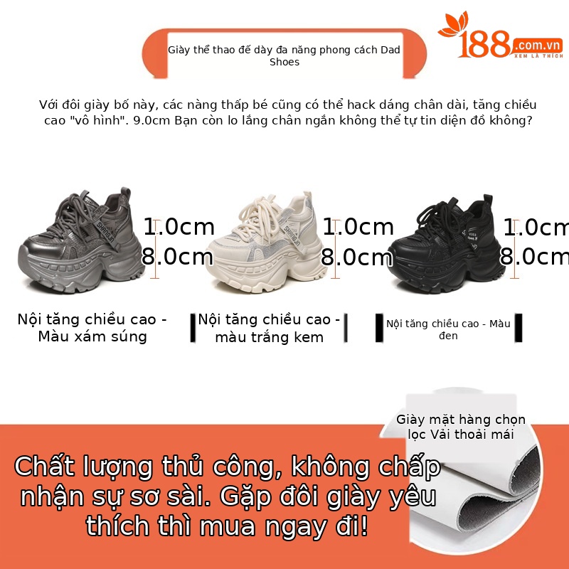 Giày thể thao nữ đế dày đính đá platform siêu mềm — màu đen
