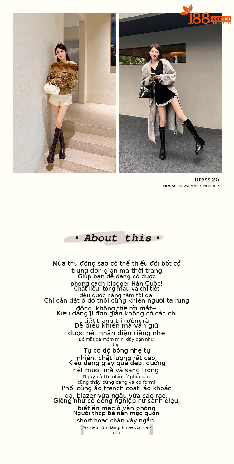 Boot nữ cổ cao ôm bắp chân đế dày dây buộc phong cách kỵ sĩ — Da lộn đen chi tiết 2