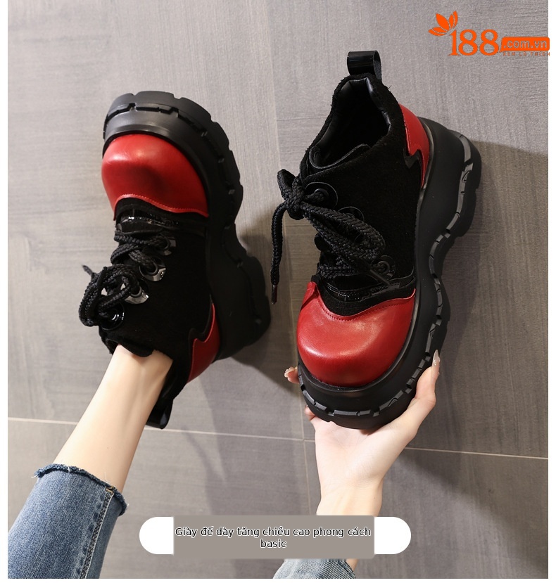 Boot nữ cổ ngắn đế xuồng tăng chiều cao phong cách thường ngày — màu đen chi tiết 1
