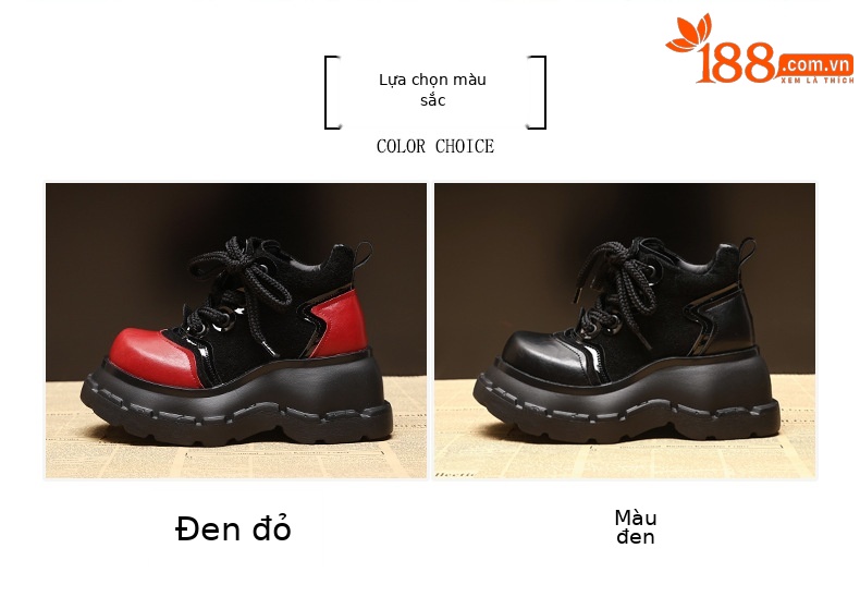 Boot nữ cổ ngắn đế xuồng tăng chiều cao phong cách thường ngày — màu đen chi tiết 2