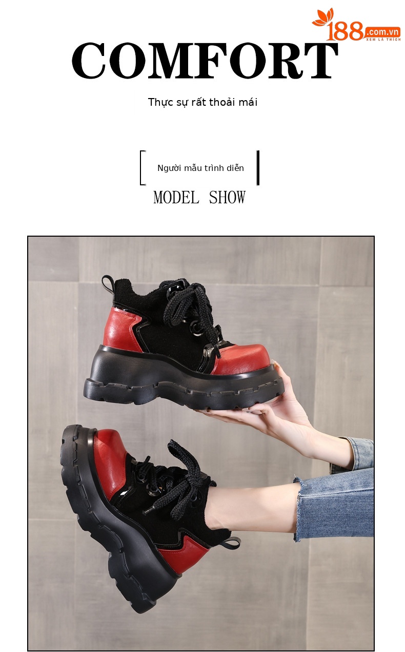 Boot nữ cổ ngắn đế xuồng tăng chiều cao phong cách thường ngày — màu đen chi tiết 9