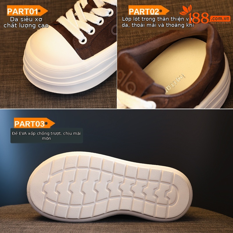 Giày sneaker nữ đế dày tăng chiều cao HY9858 phong cách platform — màu nâu