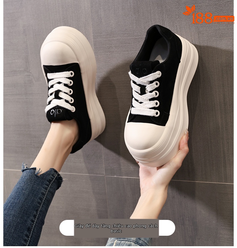 Giày sneaker nữ đế dày tăng chiều cao HY9858 phong cách platform — màu nâu chi tiết 1