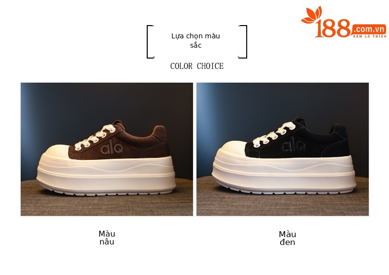 Giày sneaker nữ đế dày tăng chiều cao HY9858 phong cách platform — màu nâu chi tiết 2