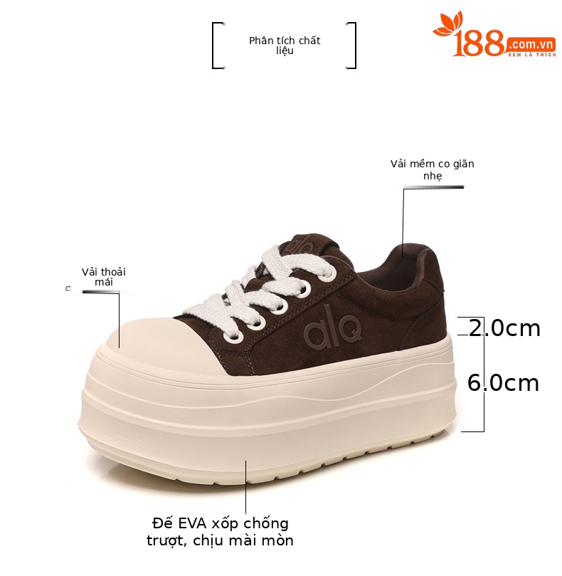 Giày sneaker nữ đế dày tăng chiều cao HY9858 phong cách platform — màu nâu chi tiết 3