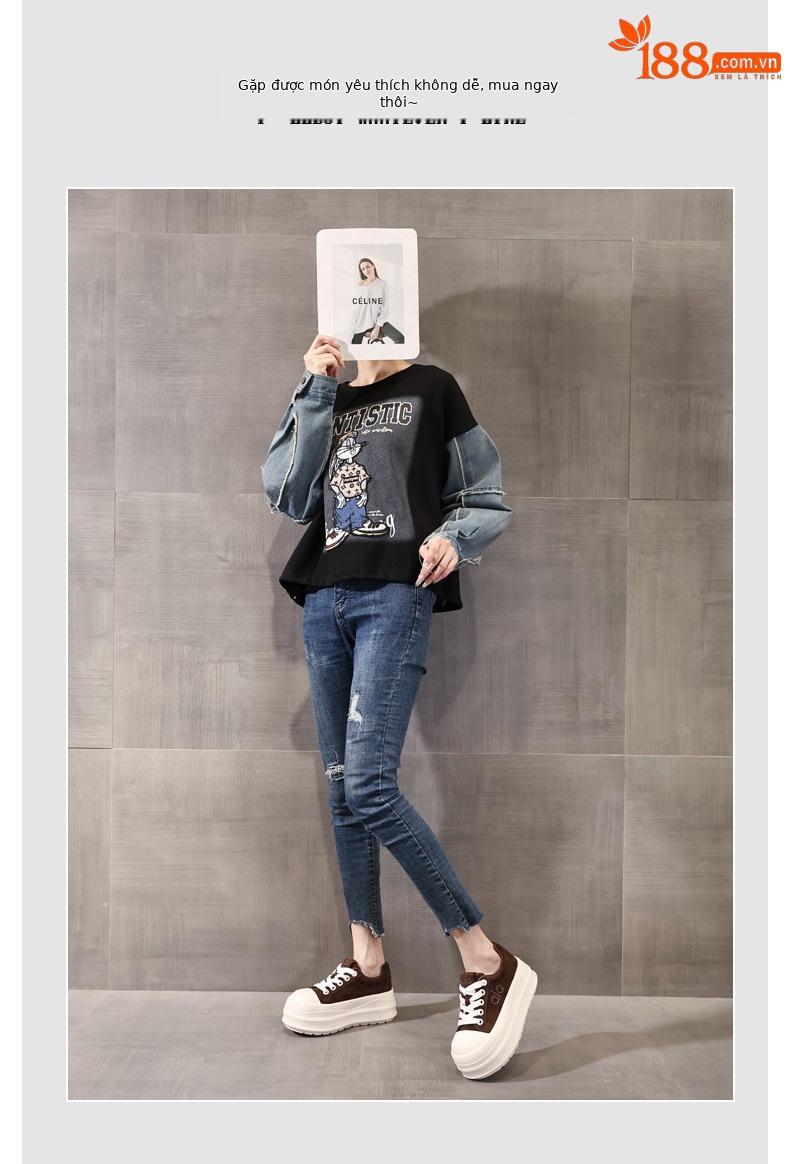 Giày sneaker nữ đế dày tăng chiều cao HY9858 phong cách platform — màu nâu chi tiết 6