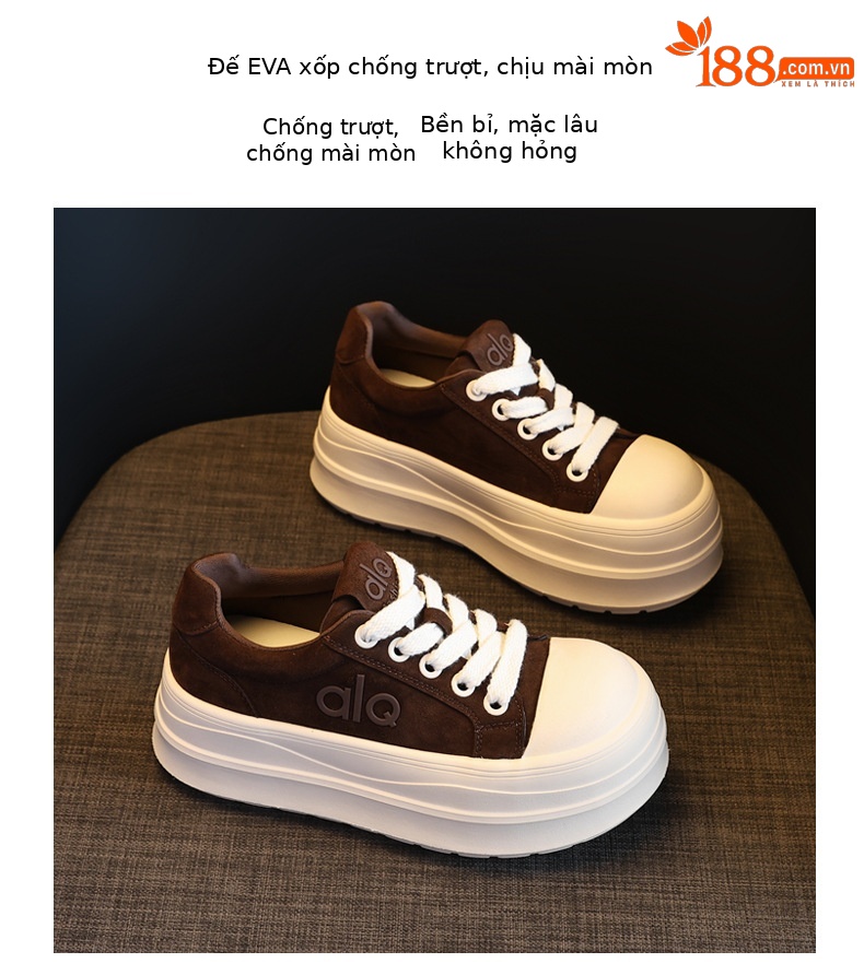 Giày sneaker nữ đế dày tăng chiều cao HY9858 phong cách platform — màu nâu chi tiết 10