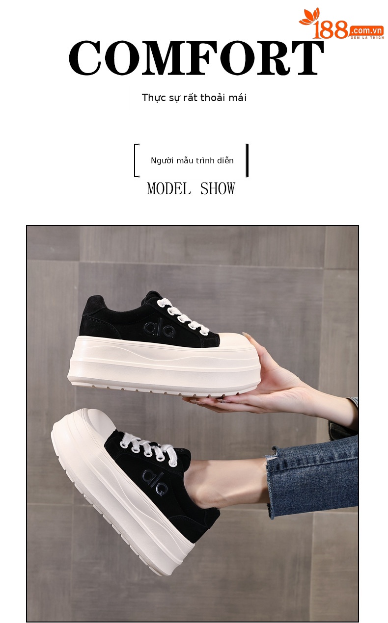 Giày sneaker nữ đế dày tăng chiều cao HY9858 phong cách platform — màu nâu chi tiết 11